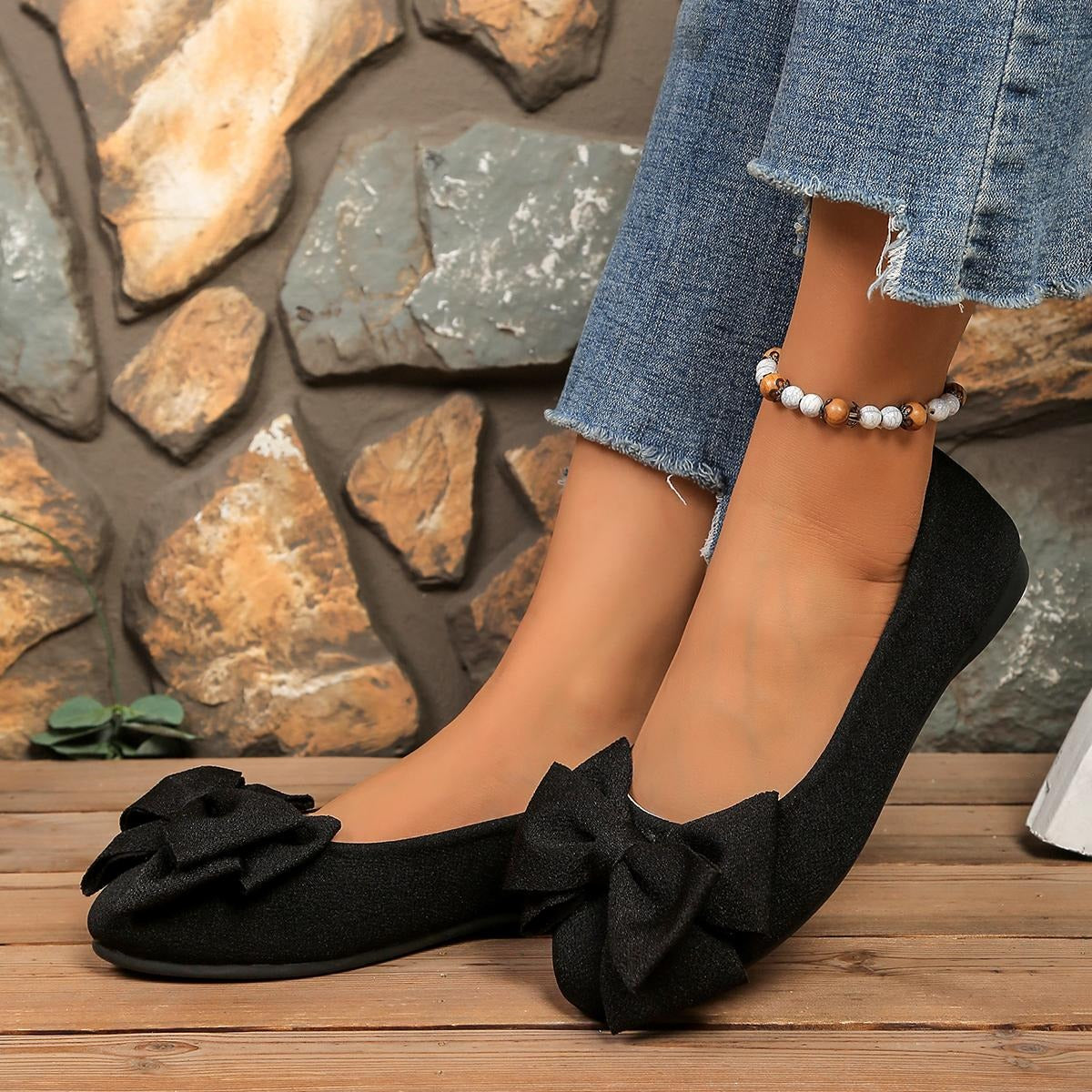 Women's Spring Bow Detail Lightweight Slip On Flats Casual Shoes