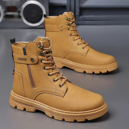 OwenGrid Men’s High-Top Casual Lace-Up Side Zipper Ankle Boots