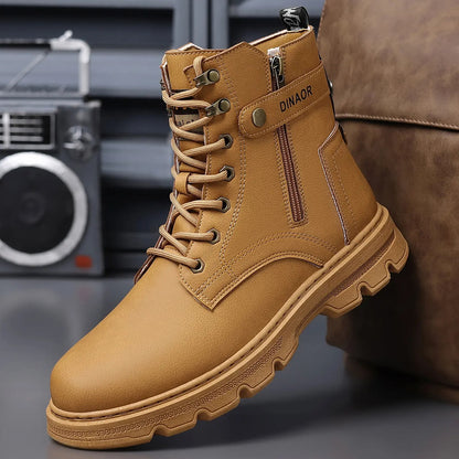 OwenGrid Men’s High-Top Casual Lace-Up Side Zipper Ankle Boots