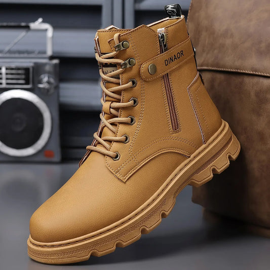 OwenGrid Men’s High-Top Casual Lace-Up Side Zipper Ankle Boots