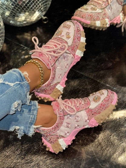 Studded Ditsy Floral Pattern Rubber Sole Casual Shoes