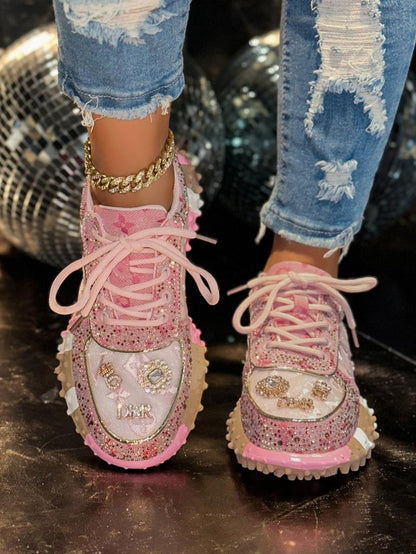 Studded Ditsy Floral Pattern Rubber Sole Casual Shoes