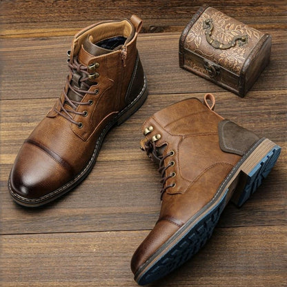OwenGrid Men's Fashionable Lace Up Retro Zipper Mid-calf Boots