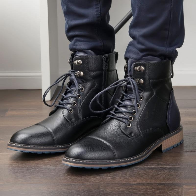 OwenGrid Men's Fashionable Lace Up Retro Zipper Mid-calf Boots