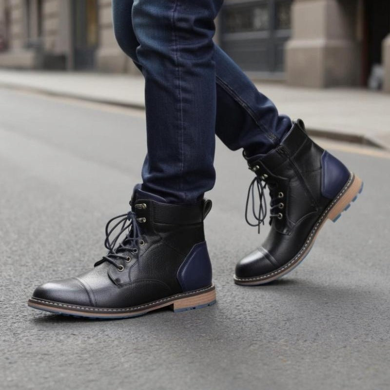 OwenGrid Men's Fashionable Lace Up Retro Zipper Mid-calf Boots
