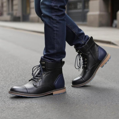 OwenGrid Men's Fashionable Lace Up Retro Zipper Mid-calf Boots