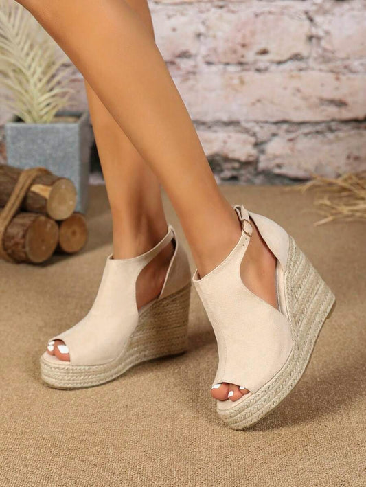Velvet Fashion Button Closure Slip-On Wedge Sandals