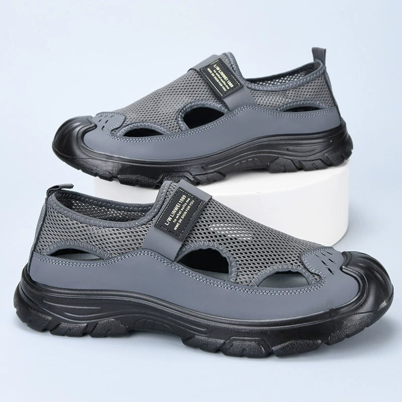 OwenGrid Men's Breathable Anti-collision Mesh Hollow Middle-aged and Elderly Shoes