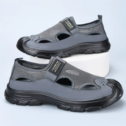 OwenGrid Men's Breathable Anti-collision Mesh Hollow Middle-aged and Elderly Shoes