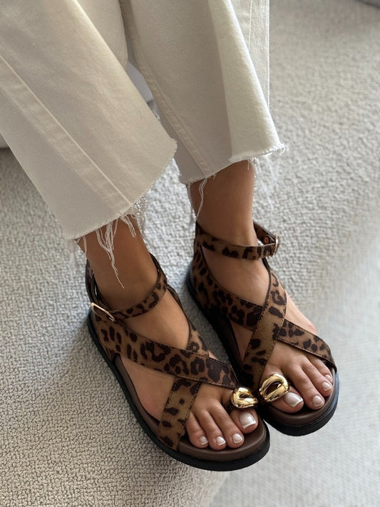 Women's Cowhide Flat Adjustable Sandals
