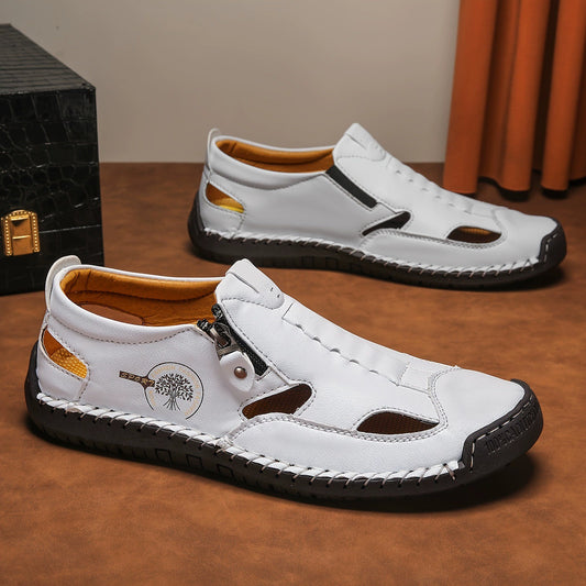 Men's Outdoor Leather Side zipper Closed Toe Beach Shoes