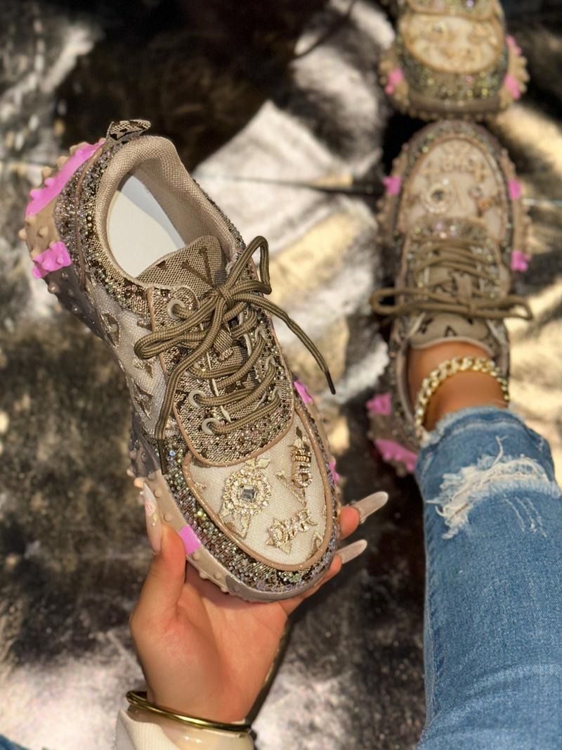 Studded Ditsy Floral Pattern Rubber Sole Casual Shoes