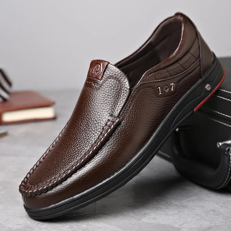 OwenGrid Men's Genuine Leather Soft Insole Casual Business Slip On Loafers