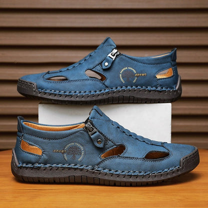 Men's Outdoor Leather Side zipper Closed Toe Beach Shoes