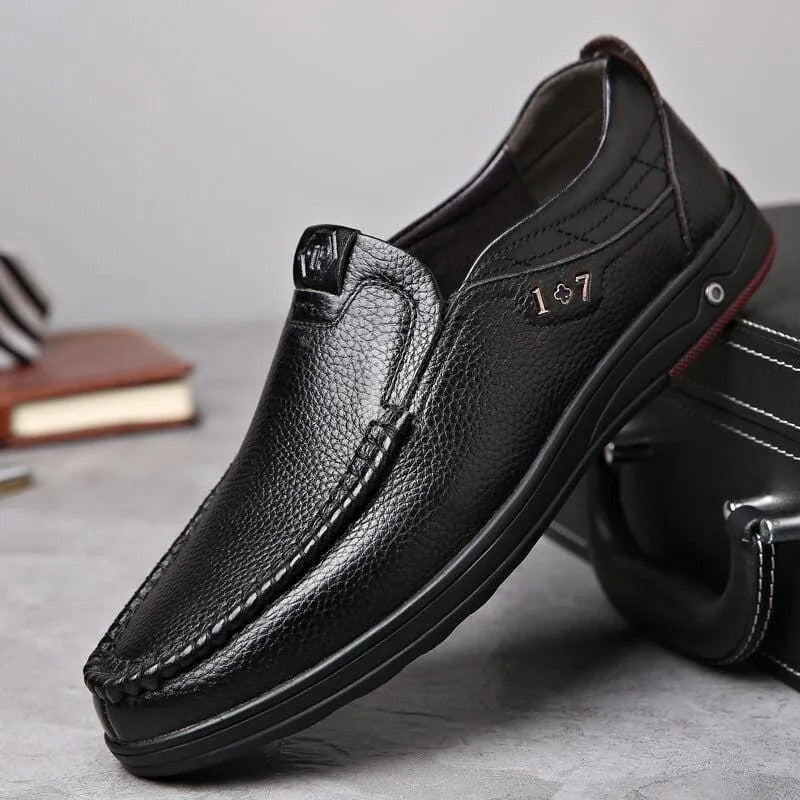 OwenGrid Men's Genuine Leather Soft Insole Casual Business Slip On Loafers