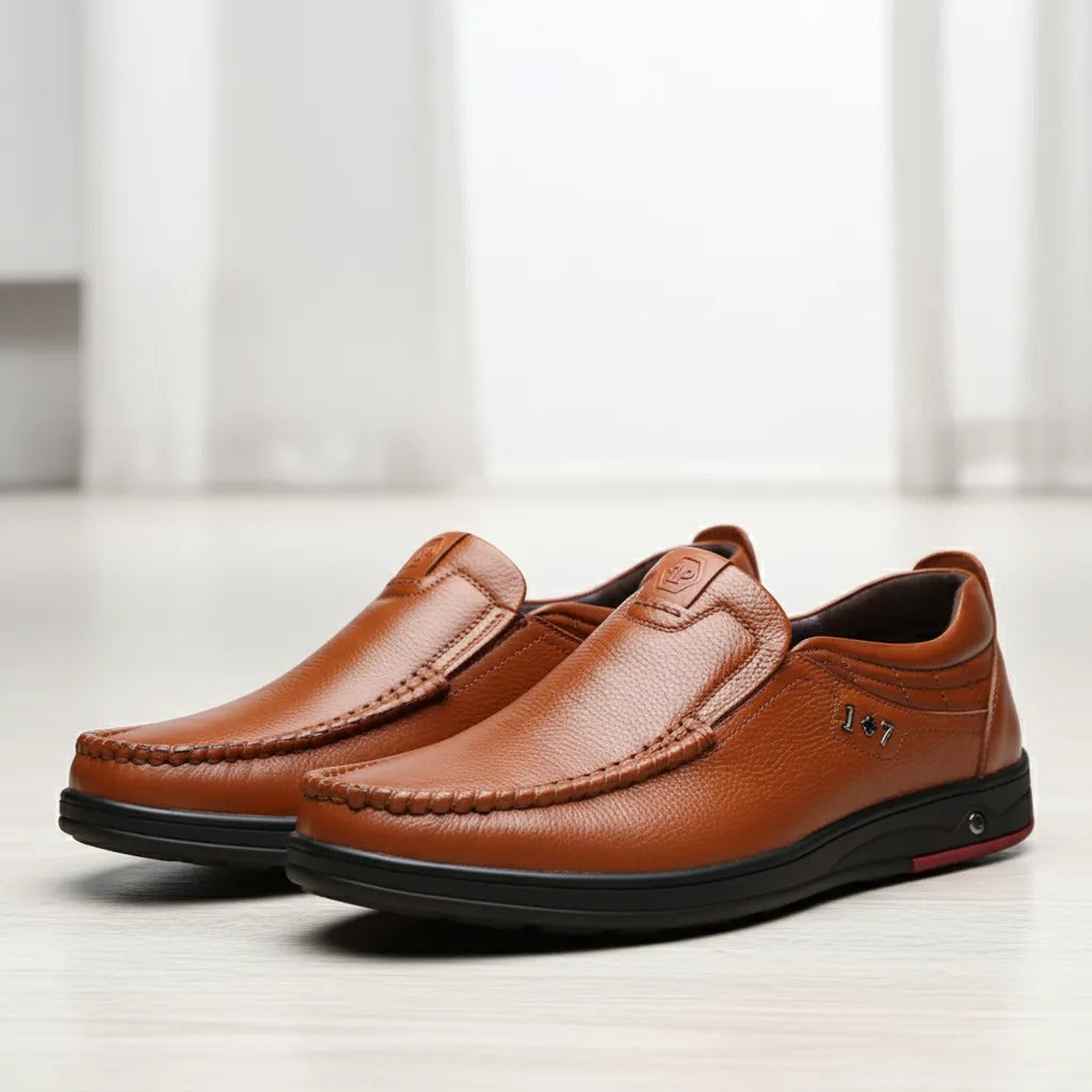 OwenGrid Men's Genuine Leather Soft Insole Casual Business Slip On Loafers