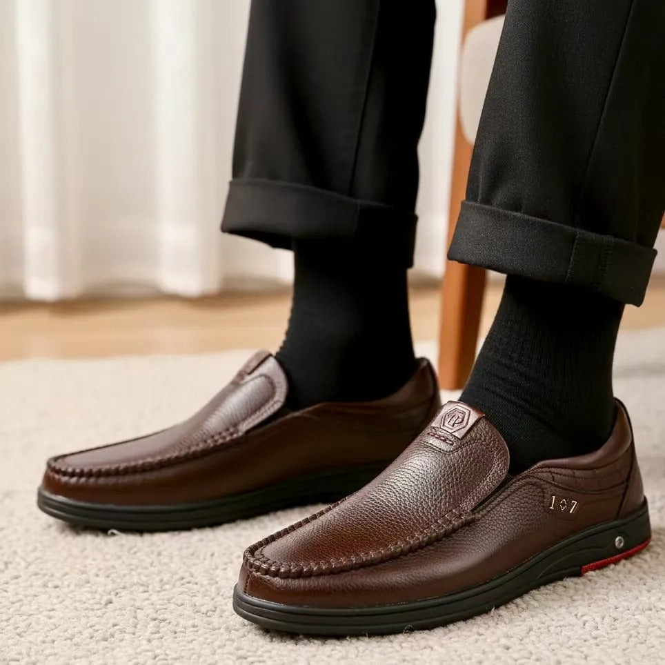 OwenGrid Men's Genuine Leather Soft Insole Casual Business Slip On Loafers