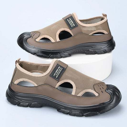 OwenGrid Men's Breathable Anti-collision Mesh Hollow Middle-aged and Elderly Shoes