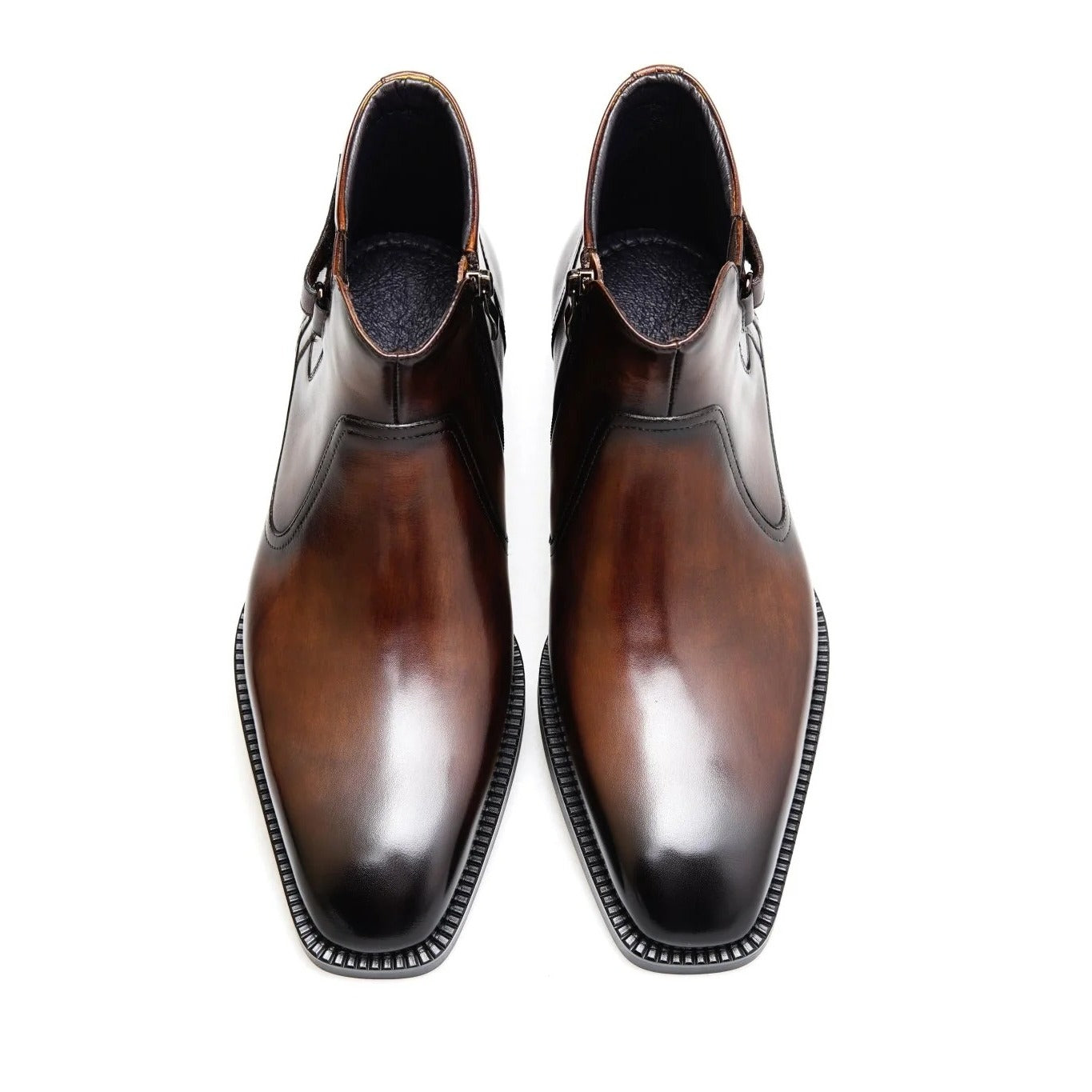 OwenGrid Men's Black Zipper Premium Full-Grain Leather Chelsea Boots