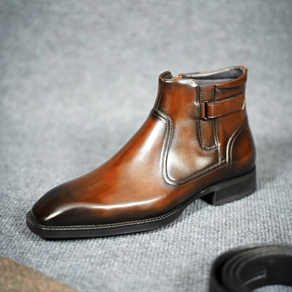 OwenGrid Men's Black Zipper Premium Full-Grain Leather Chelsea Boots