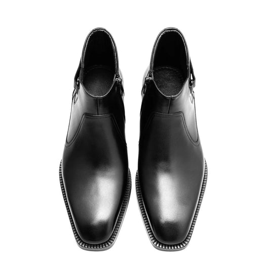 OwenGrid Men's Black Zipper Premium Full-Grain Leather Chelsea Boots
