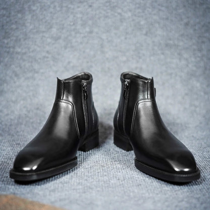 OwenGrid Men's Black Zipper Premium Full-Grain Leather Chelsea Boots