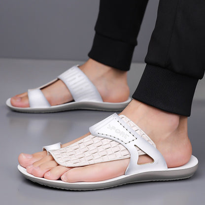 OwenGrid  Men's Letter Print Straw-Texture Trendy Sandals