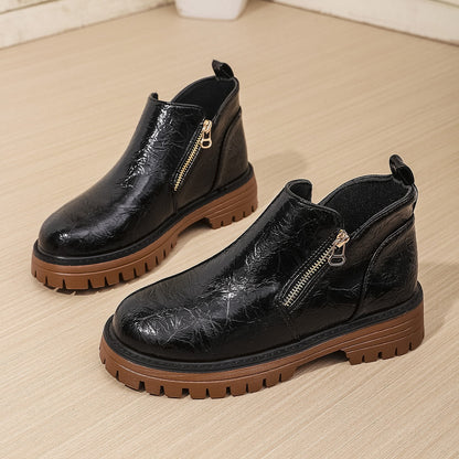 Women's Thick Round Toe Side Zipper Ankle Boots