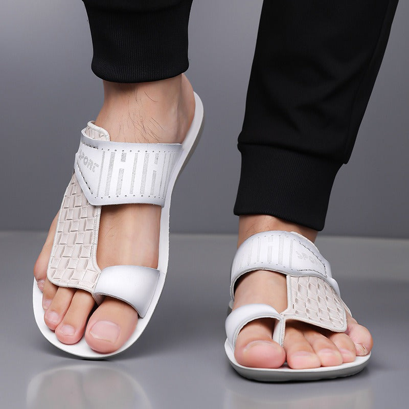 OwenGrid  Men's Letter Print Straw-Texture Trendy Sandals