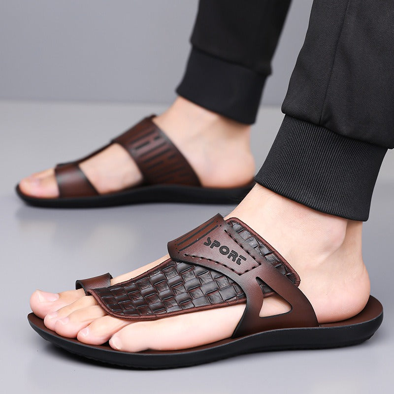 OwenGrid  Men's Letter Print Straw-Texture Trendy Sandals