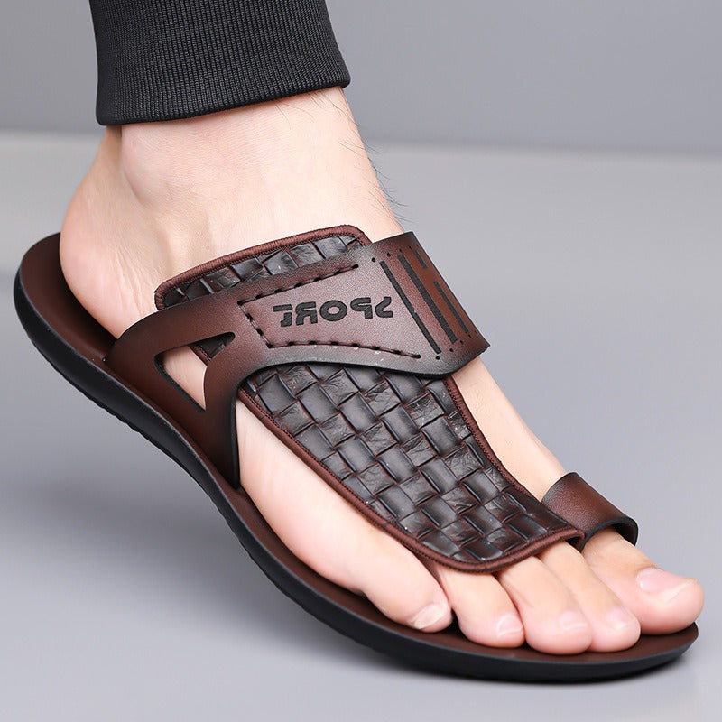 OwenGrid  Men's Letter Print Straw-Texture Trendy Sandals