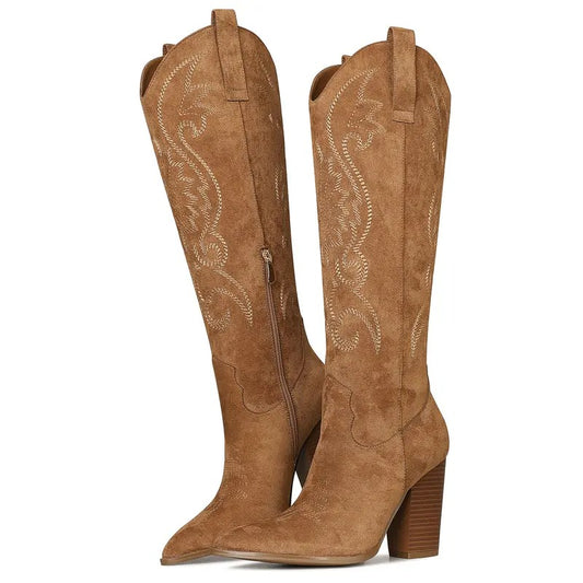 Women's Western Retro Embroidered Knee High Boots
