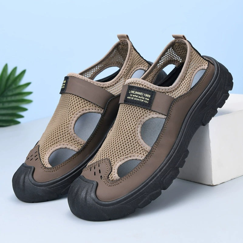OwenGrid Men's Breathable Anti-collision Mesh Hollow Middle-aged and Elderly Shoes