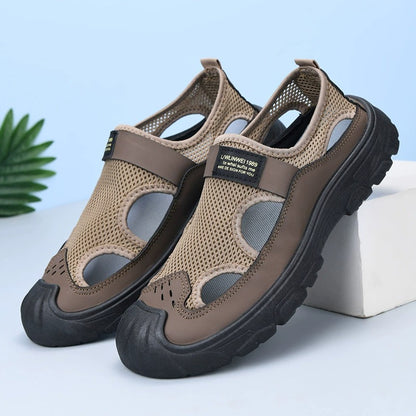 OwenGrid Men's Breathable Anti-collision Mesh Hollow Middle-aged and Elderly Shoes