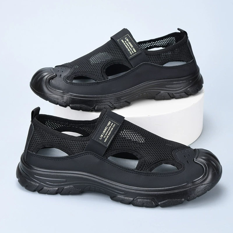 OwenGrid Men's Breathable Anti-collision Mesh Hollow Middle-aged and Elderly Shoes