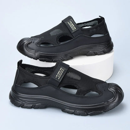 OwenGrid Men's Breathable Anti-collision Mesh Hollow Middle-aged and Elderly Shoes