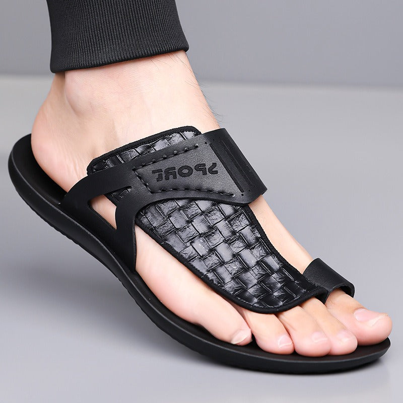 OwenGrid  Men's Letter Print Straw-Texture Trendy Sandals