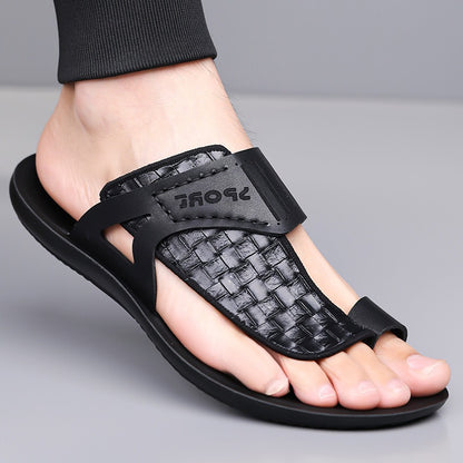 OwenGrid  Men's Letter Print Straw-Texture Trendy Sandals