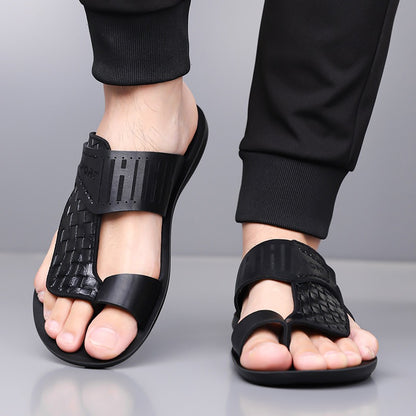 OwenGrid  Men's Letter Print Straw-Texture Trendy Sandals