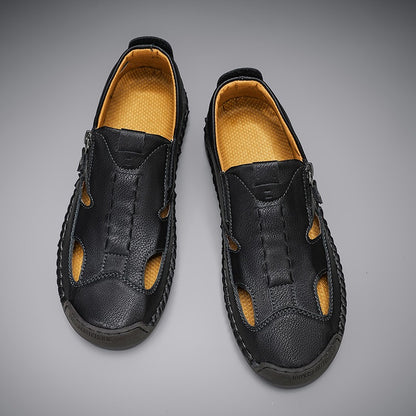 Men's Outdoor Leather Side zipper Closed Toe Beach Shoes