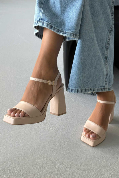 Matte Flat Toe Chunky High Heels