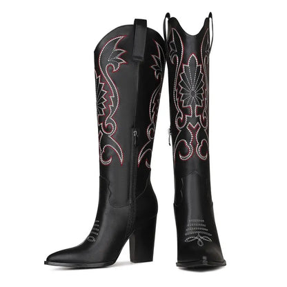 Women's Western Retro Embroidered Knee High Boots