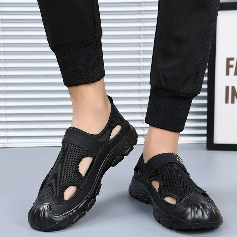 OwenGrid Men's Breathable Anti-collision Mesh Hollow Middle-aged and Elderly Shoes