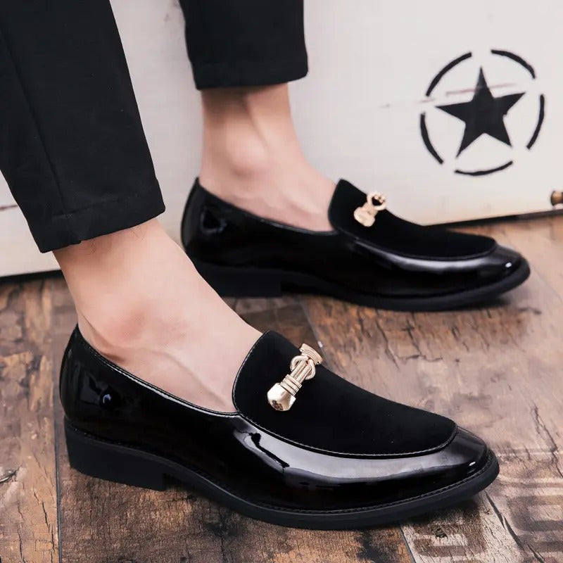 OwenGrid Men's Thick Sole Leather British Classic Bold Toe Cap Business Loafers