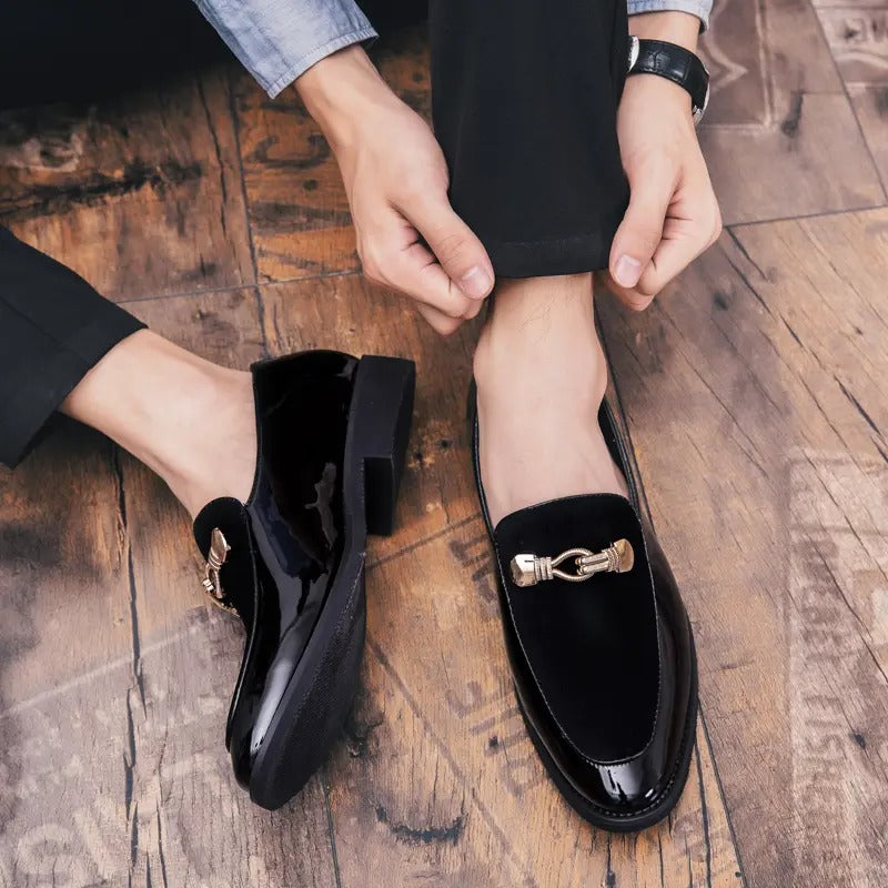 OwenGrid Men's Thick Sole Leather British Classic Bold Toe Cap Business Loafers