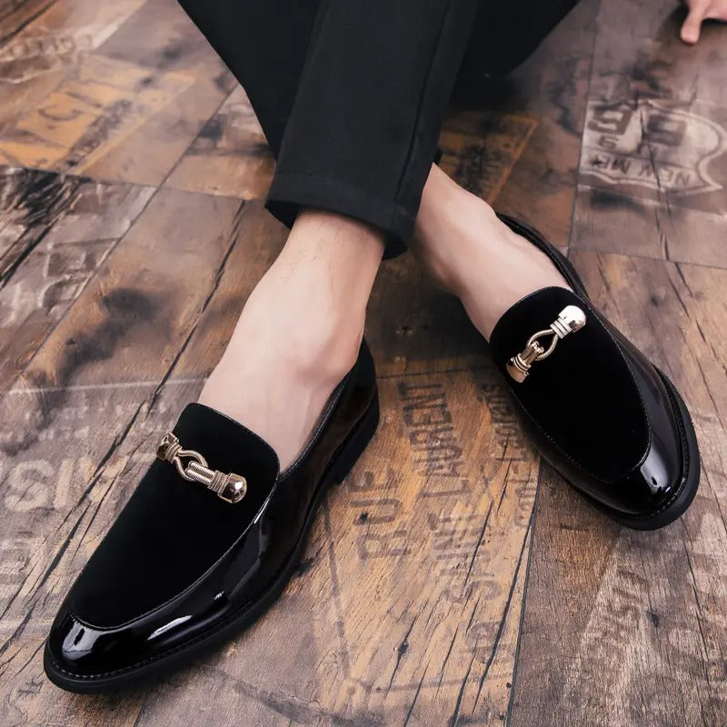 OwenGrid Men's Thick Sole Leather British Classic Bold Toe Cap Business Loafers