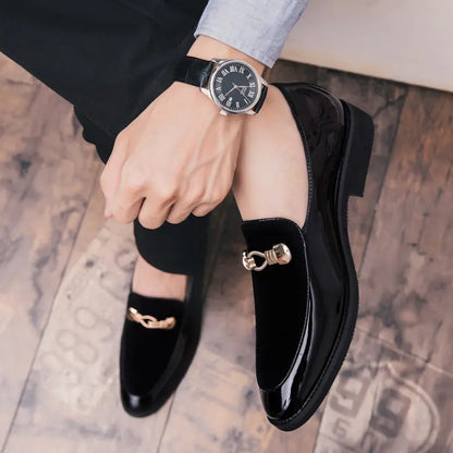 OwenGrid Men's Thick Sole Leather British Classic Bold Toe Cap Business Loafers