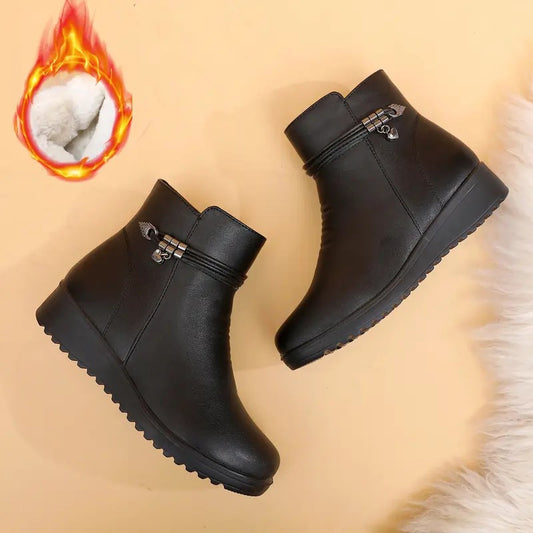 Women's Fur Lining Side Zipper Warm Ankle Boots