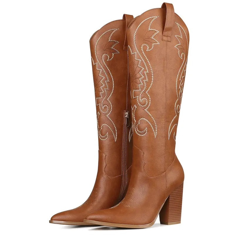 Women's Western Retro Embroidered Knee High Boots