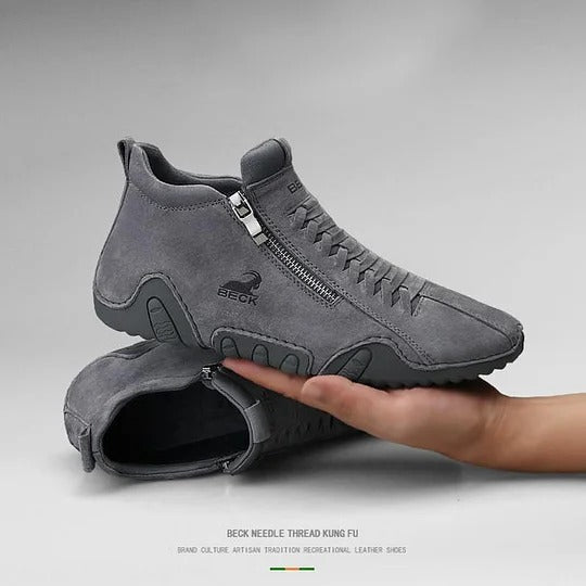 Men's Side Zipper High-top Leather Soft-soled Casual Shoes